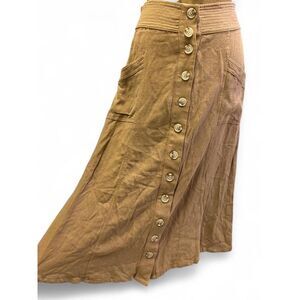 Linen Blend Bohemian Feminine Cottagecore Festival Midi Skirt